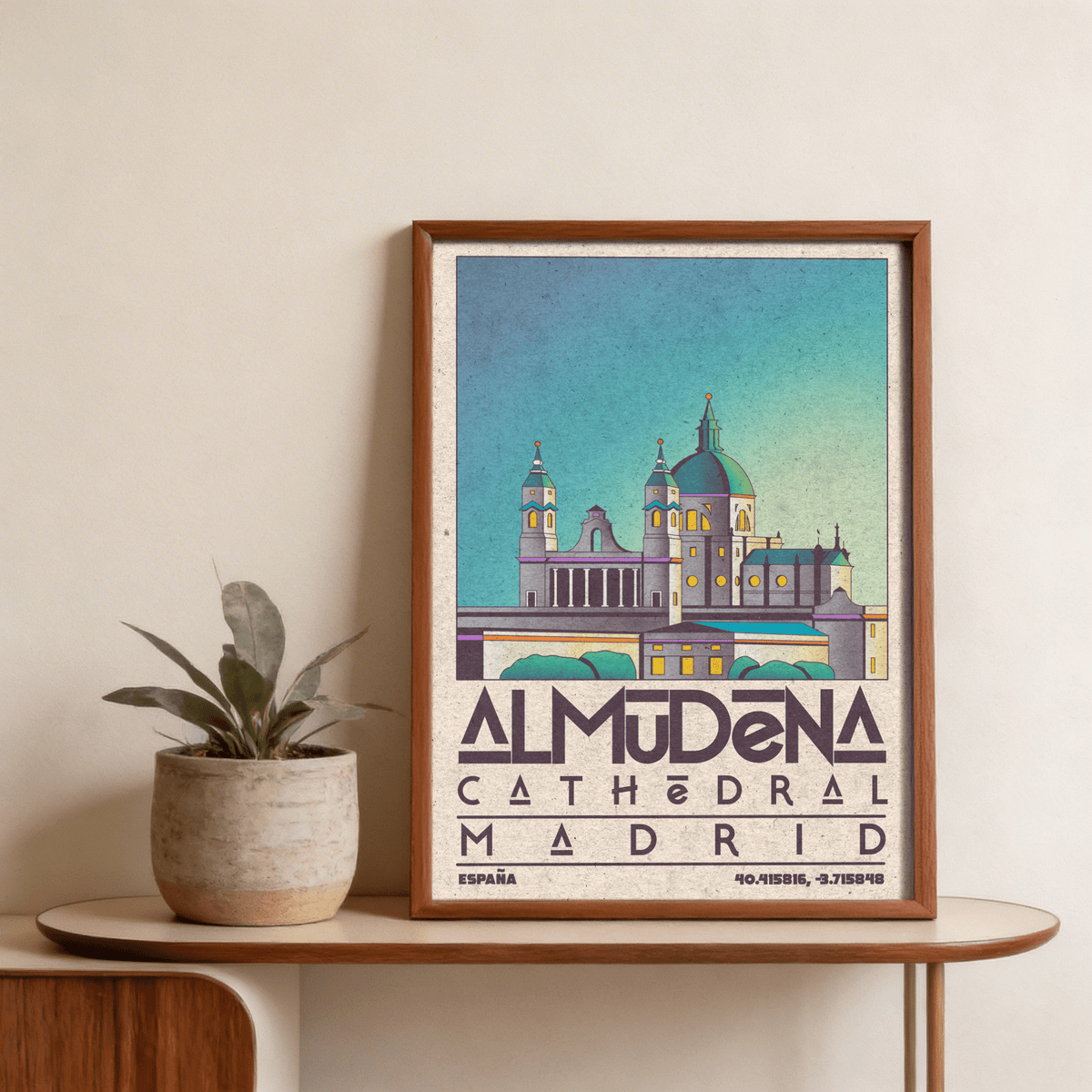 Madrid Poster wall print centered on Almudena skyline and bold type