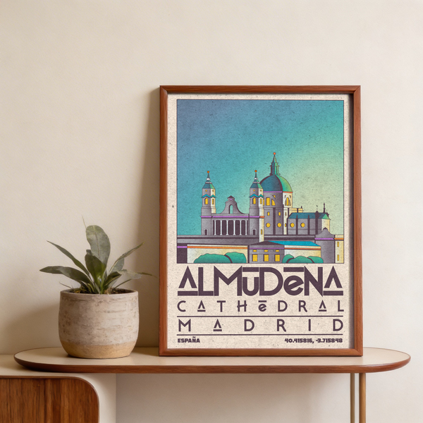 Madrid Poster wall print centered on Almudena skyline and bold type