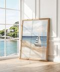 Beach Sailboat Wall Art showcasing beige accents for guest room poster