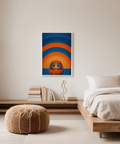 Daruma Doll Wall Art with blue accents for home office wall art