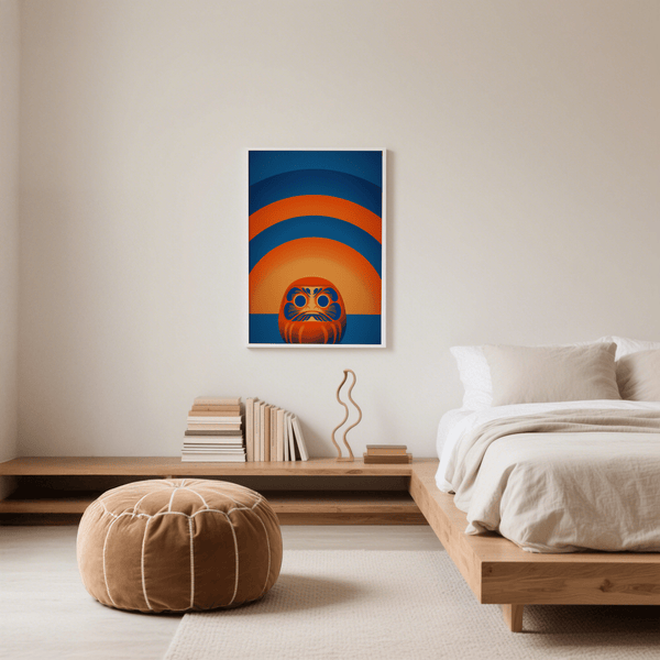 Daruma Doll Wall Art with blue accents for home office wall art