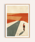 Cycling Landscape Print minimalist poster showing lone cyclist on open road
