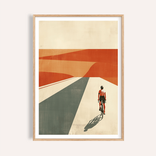 Cycling Landscape Print minimalist poster showing lone cyclist on open road