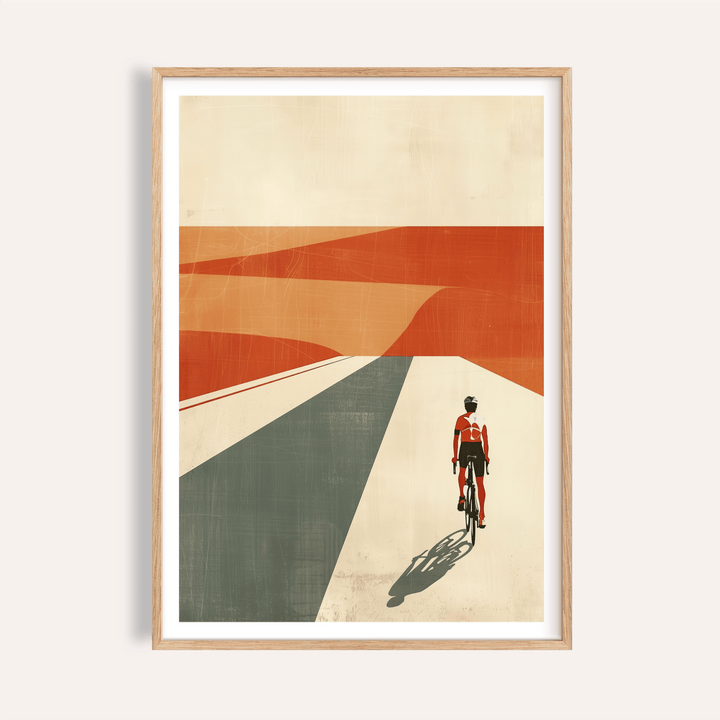 Cycling Landscape Print minimalist poster showing lone cyclist on open road