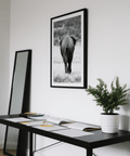 Textured elephant wildlife poster print with negative space composition