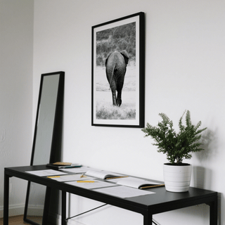 Textured elephant wildlife poster print with negative space composition