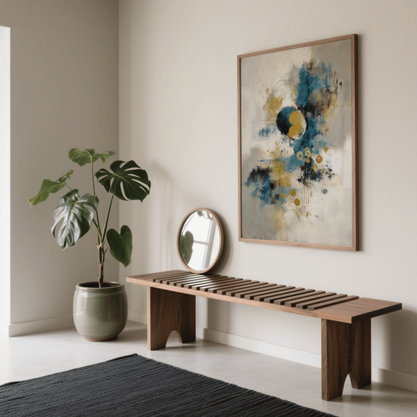 Abstract Blue Gold Wall Art featuring blue, gold, and beige for stylish hallway wall art