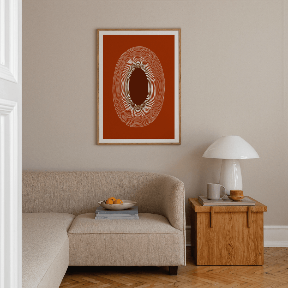 Abstract Line Drawing Poster showcasing concentric oval ring design