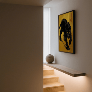 Panther Art Print showing black panther in yellow for study room wall art