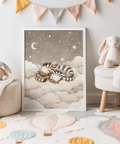 Dreamy Zebra Nursery Art, soft white and beige colors for kids' poster