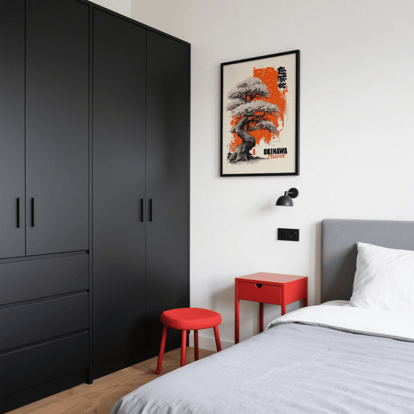 Cherry Blossom Tree Poster, Orange petals, Black lines, perfect for bedroom