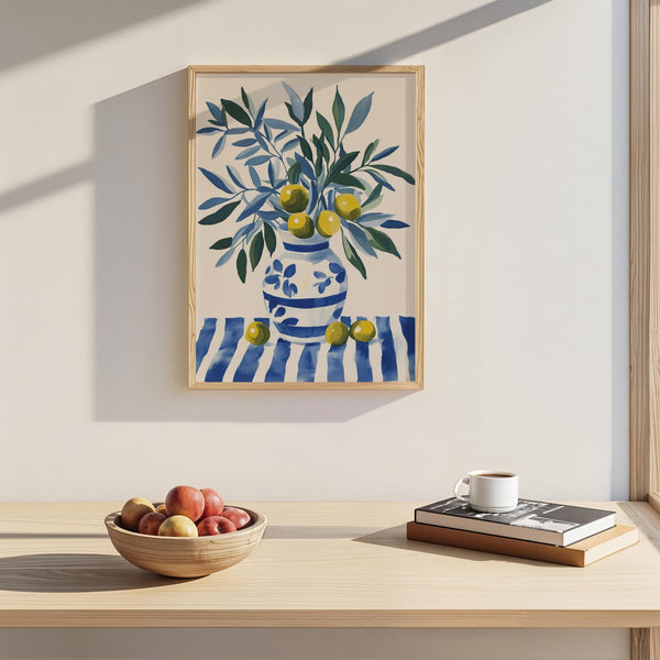 Botanical olive tree wall art with expressive brushwork and Mediterranean tones.