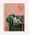 Shih Tzu Dog Print wall art in Pink, Green, Black, and White for living room decor