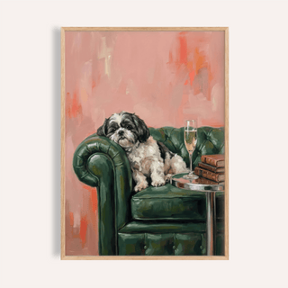 Shih Tzu Dog Print wall art in Pink, Green, Black, and White for living room decor