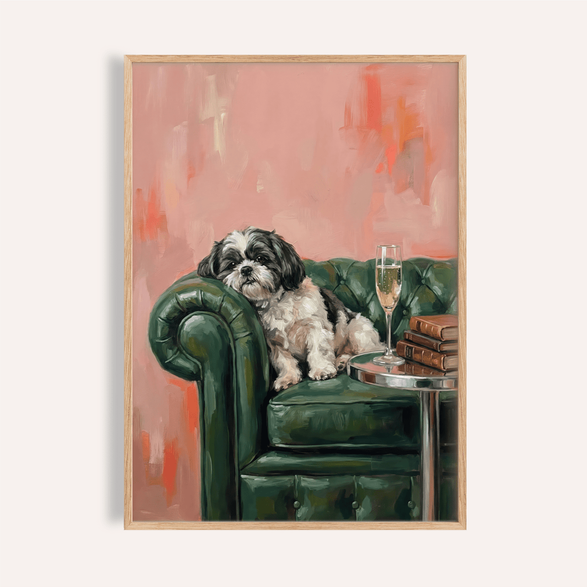 Shih Tzu Dog Print wall art in Pink, Green, Black, and White for living room decor