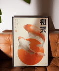 Koi Fish Wall Art poster in red, orange, beige for office wall