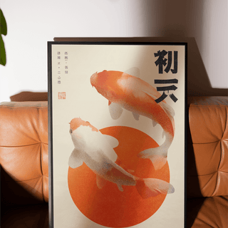 Koi Fish Wall Art poster in red, orange, beige for office wall