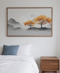 Contemporary Autumn Tree Wall Art in orange, black, and white tones decor