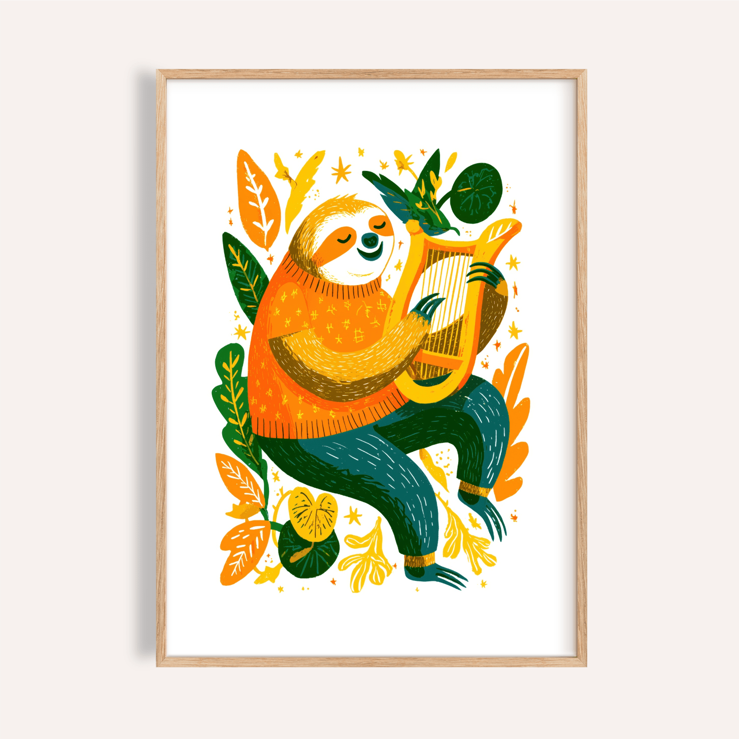 Sloth Art Print in Multicolored Nature Design