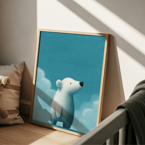 Blue and White kids' room Cute Polar Bear Print art print