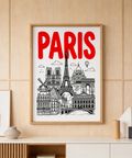 Framed Paris City Art Print on a minimalist white wall