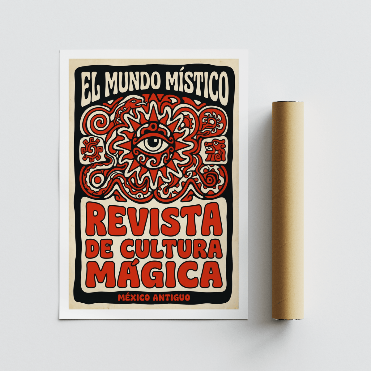 Red and Black mystic eye wall art print with ornamental border
