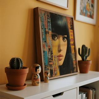 Japanese Woman Art abstract Black Gold Gray poster for creative space