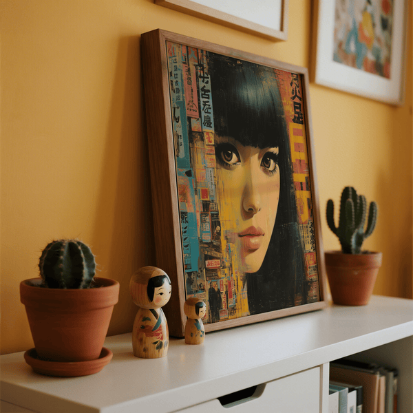 Japanese Woman Art abstract Black Gold Gray poster for creative space