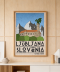 Ljubljana Slovenia Art Print with vintage travel poster lettering and coordinate numbers