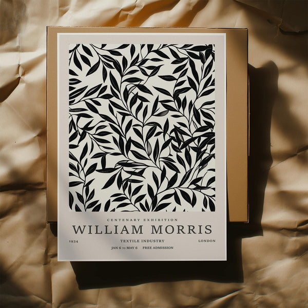 Flowing leaf pattern in black and white vintage wall art print