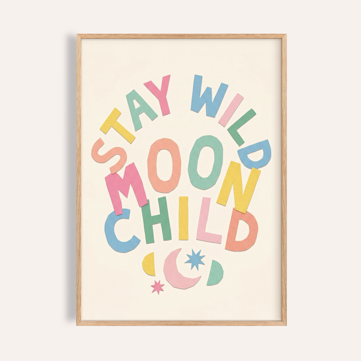 Playful Moon Child Wall Art poster with arched “STAY WILD” text and crescent moon