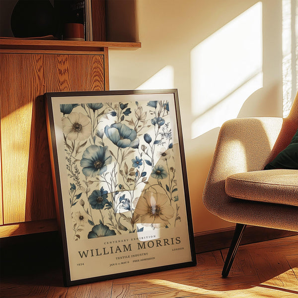 Calming neutral wall art for living room with intricate poppy and wildflower design.