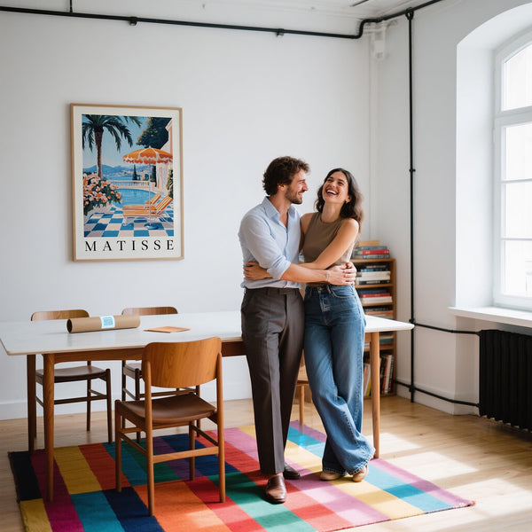 A tranquil poolside retreat is depicted in this Amalfi Coast wall art, styled with vintage flair.