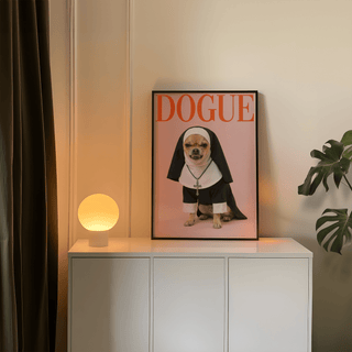 Chihuahua Nun Costume Art print ideal for gallery wall, Red accent, living room