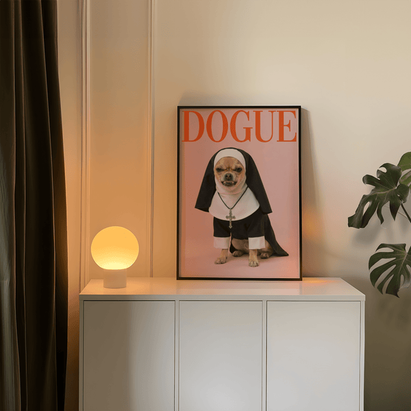 Chihuahua Nun Costume Art print ideal for gallery wall, Red accent, living room