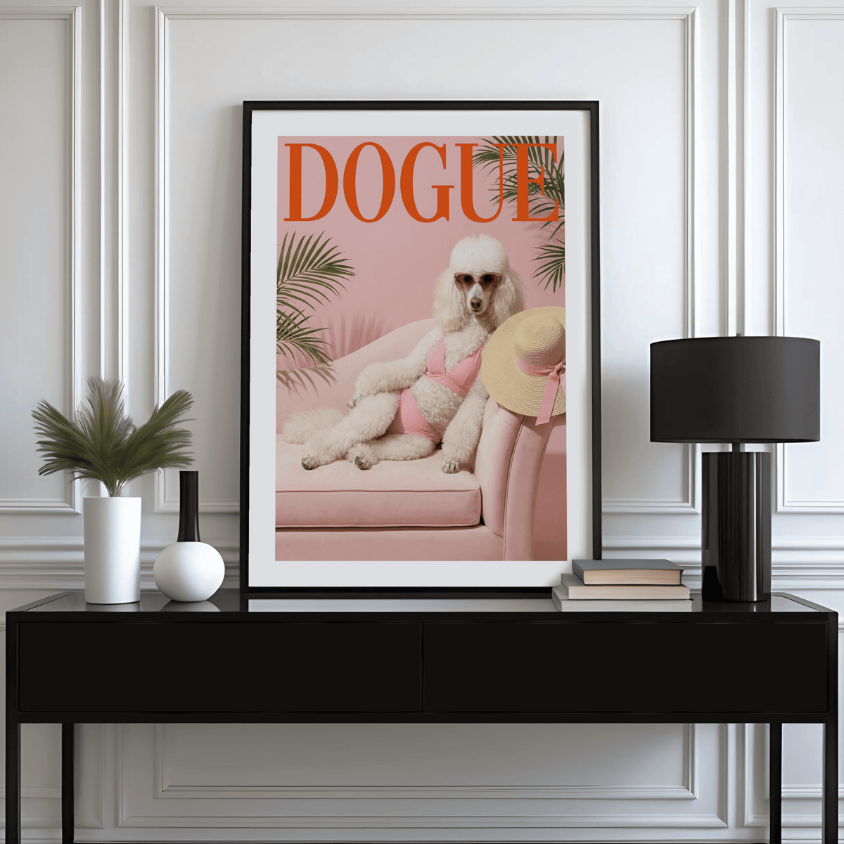 Sexy Poodle Print poster perfect for chic living room design with Pink and Green