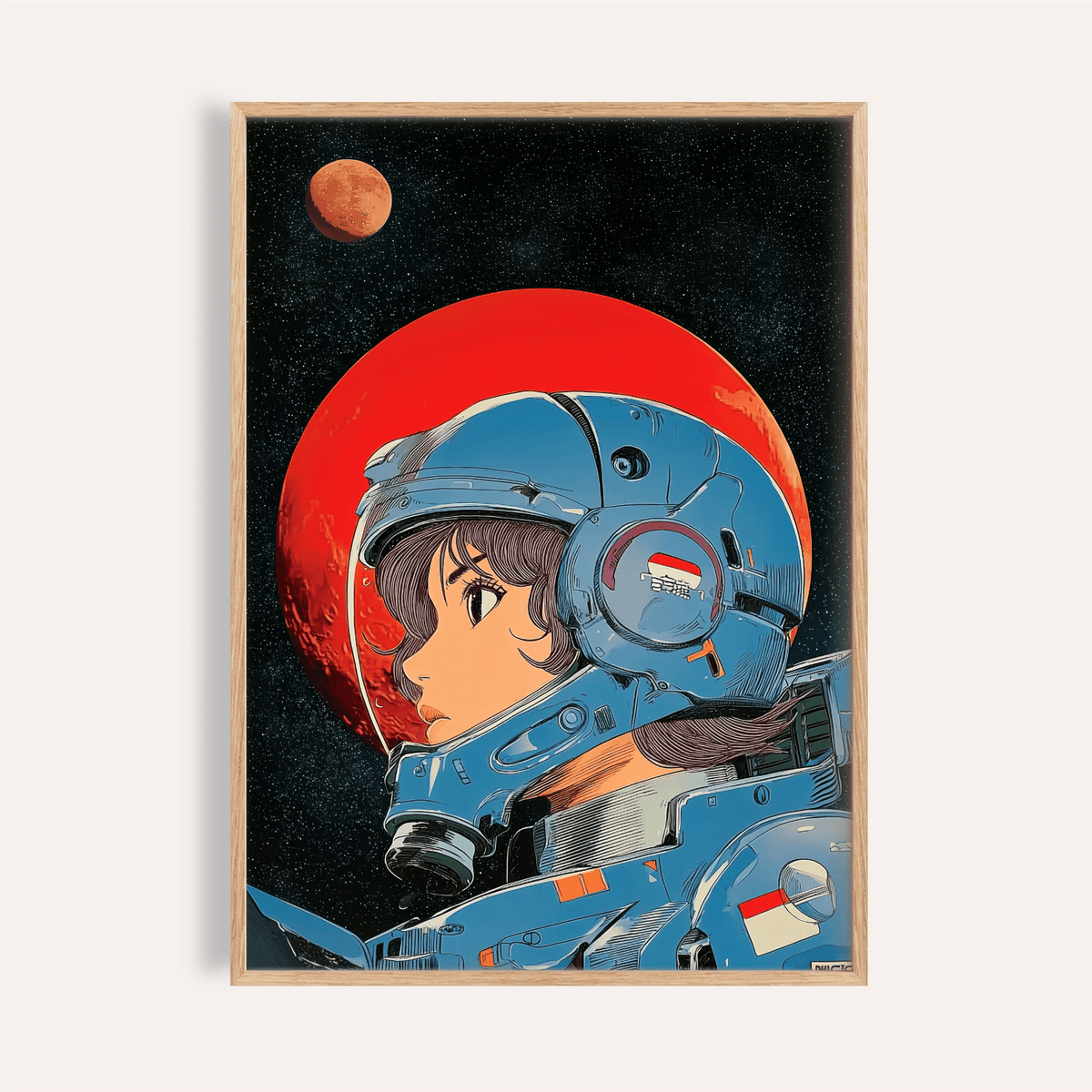 Space Girl Art Print in red and blue for bedroom wall art