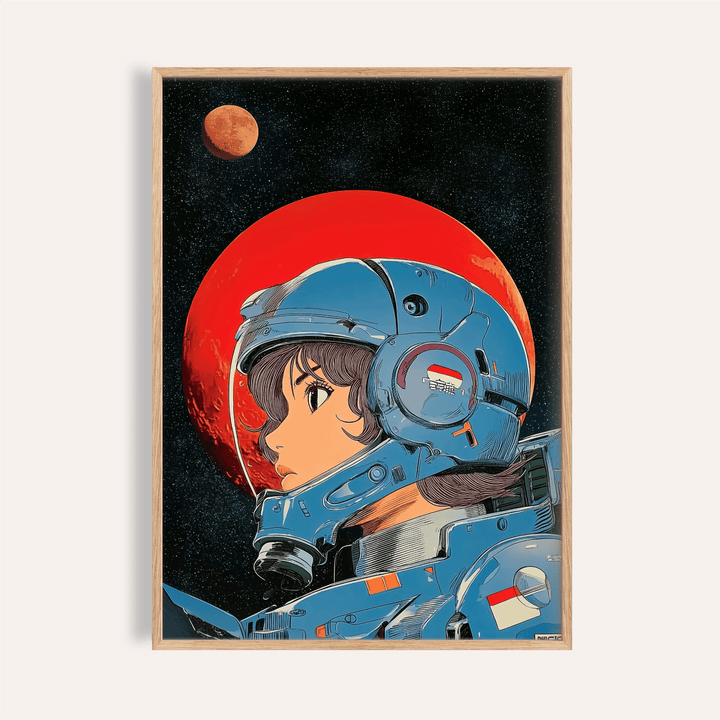 Space Girl Art Print in red and blue for bedroom wall art