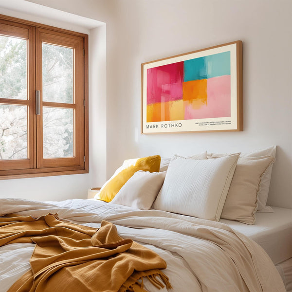 Bright abstract art prints horizontal for colorful modern bedrooms