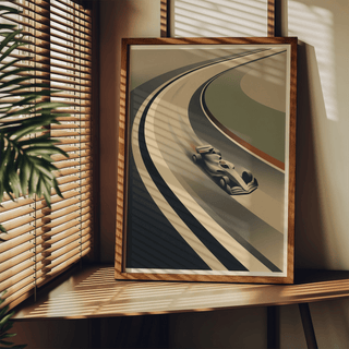 Vintage Motorsport Wall Art illustration of streamlined car in motion