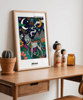 Wolf Galaxy Wall Art crop showing flowers, stars, and decorative mosaic textures