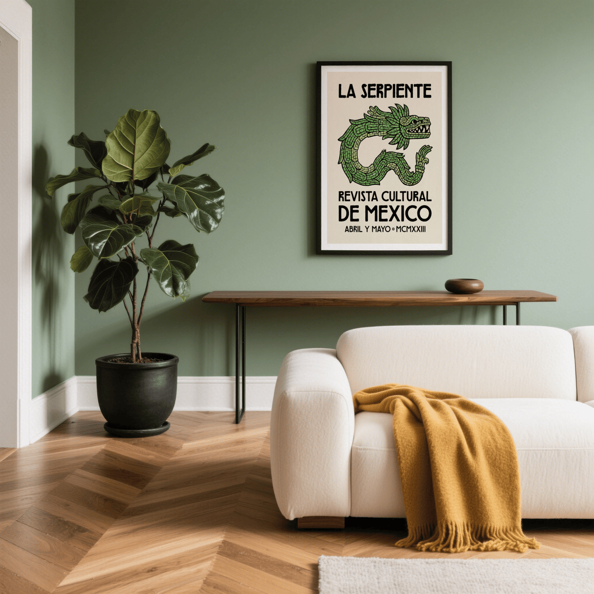 Zoomed typography poster print showing REVISTA CULTURAL DE MEXICO and date line