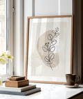 Framed room setting featuring Botanical Line Art Print on white wall