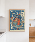 Japanese Goddess Wall Art displaying dramatic dragon head, flowing robes, and lotus flowers