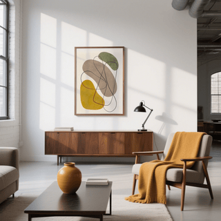 Geometric Abstract Poster featuring abstract Yellow, Green, Brown, Beige shapes for office
