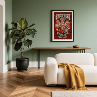 Illustrating El Maestro title poster wall art with stylized bird wings and scrollwork