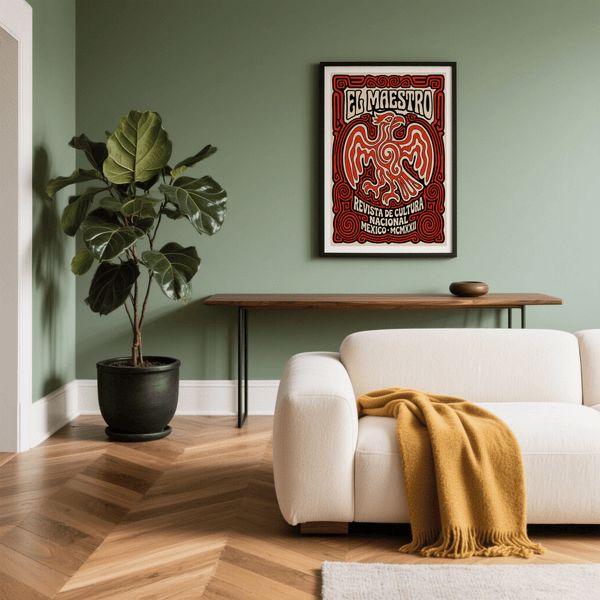 Illustrating El Maestro title poster wall art with stylized bird wings and scrollwork