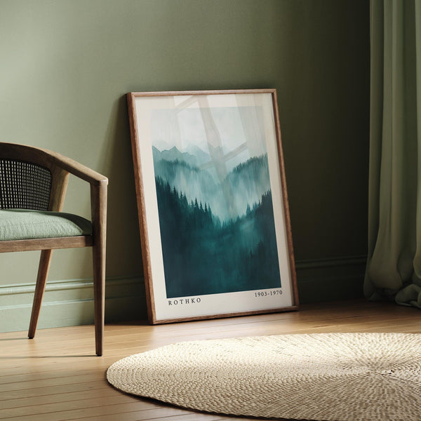 Mountain wall art showing atmospheric fade into soft sky tones.