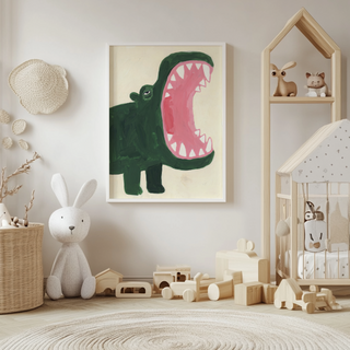 Painterly crocodile wall art poster with brush texture and large negative space