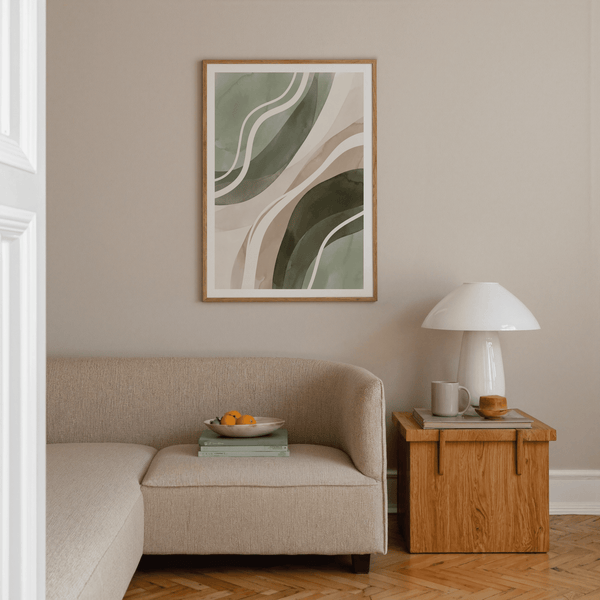 Green Abstract Print nursery decor in green beige white wall art